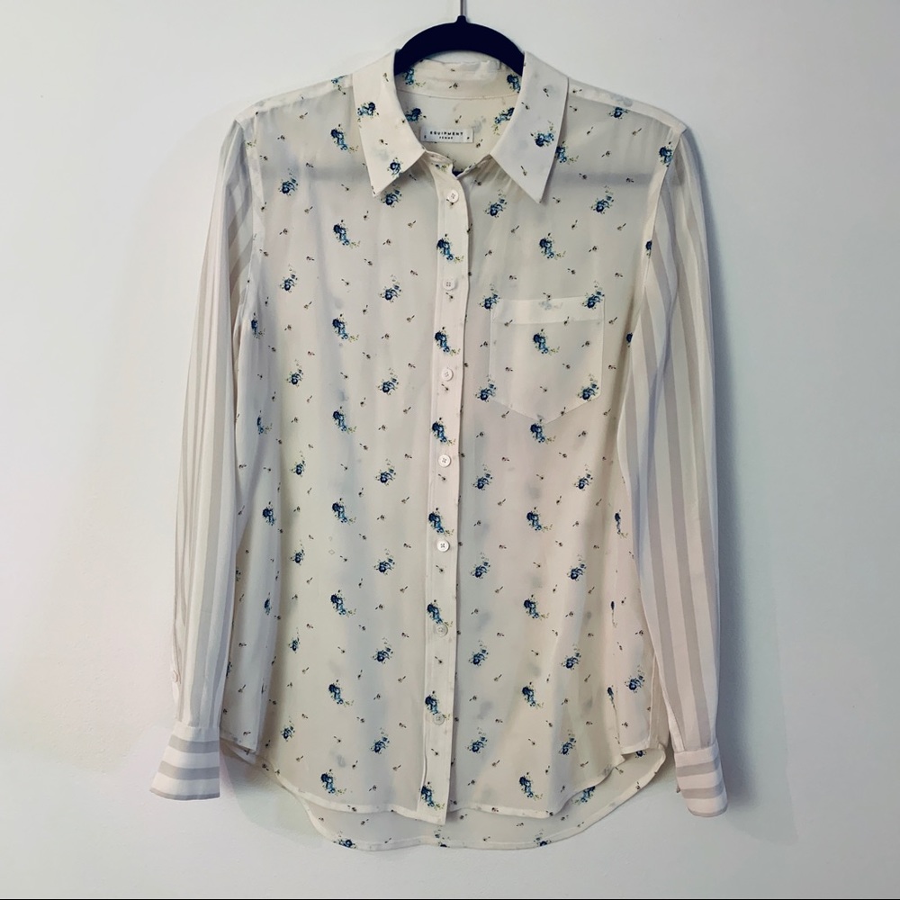 Floral and stripe silk blouse by Equipment